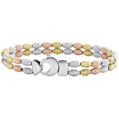 Pre-owned Jfl Diamonds & Timepieces 14k Tri-color Gold 8mm Diamond Cut Textured Rice Moon Cut Fancy Bead 8" Bracelet