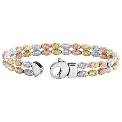 Pre-owned Jfl Diamonds & Timepieces 14k Tri-color Gold 8mm Diamond Cut Textured Rice Moon Cut Fancy Bead 8" Bracelet