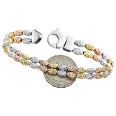 Pre-owned Jfl Diamonds & Timepieces 14k Tri-color Gold 8mm Diamond Cut Textured Rice Moon Cut Fancy Bead 8" Bracelet