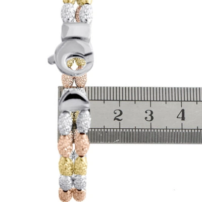 Pre-owned Jfl Diamonds & Timepieces 14k Tri-color Gold 8mm Diamond Cut Textured Rice Moon Cut Fancy Bead 8" Bracelet