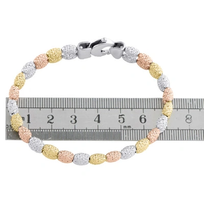 Pre-owned Jfl Diamonds & Timepieces 14k Tri-color Gold 8mm Diamond Cut Textured Rice Moon Cut Fancy Bead 8" Bracelet