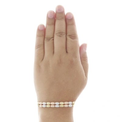Pre-owned Jfl Diamonds & Timepieces 14k Tri-color Gold 8mm Diamond Cut Textured Rice Moon Cut Fancy Bead 8" Bracelet