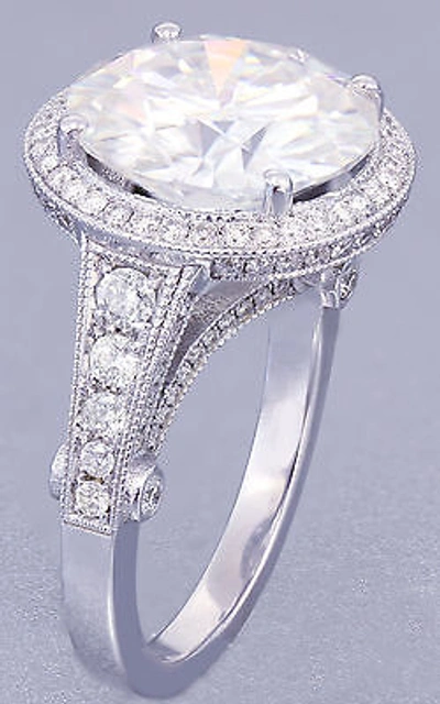Pre-owned Charles & Colvard 14k White Gold Round Forever One Moisssanite And Diamond Engagement Ring 5.00ctw