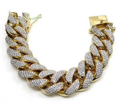 Pre-owned Nsg Men's 18.36ct Cubic Zirconia 9" Bracelet 14k Yellow Gold Plated Silver