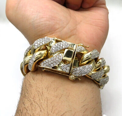 Pre-owned Nsg Men's 18.36ct Cubic Zirconia 9" Bracelet 14k Yellow Gold Plated Silver