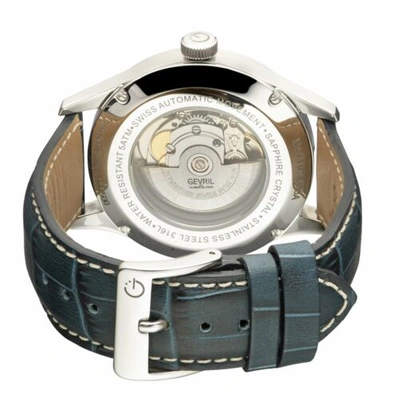 Pre-owned Gevril Men's 4253a Five Points Automatic Blue Leather Date Wristwatch