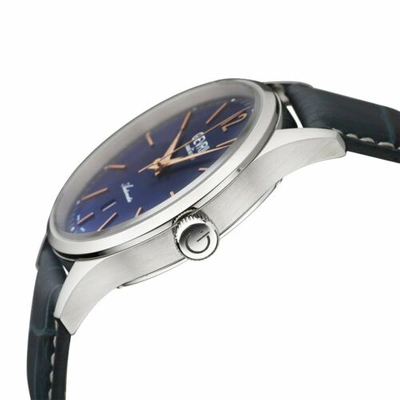 Pre-owned Gevril Men's 4253a Five Points Automatic Blue Leather Date Wristwatch