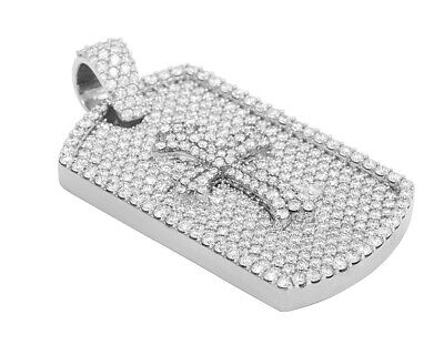Pre-owned Jewelry Unlimited Trefoil Cross Dog Tag 6 1/2ct Real Diamond Pendant 10k White Gold 2" In G-h