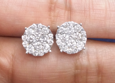 Pre-owned Handmade Deal 14k Gold 1.50ct Round Genuine Diamond Cluster Flower Halo Studs Earring 9mm In White