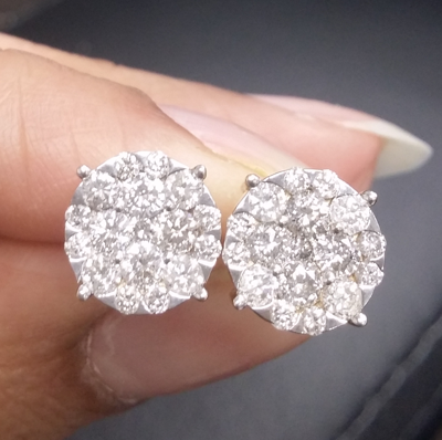 Pre-owned Handmade Deal 14k Gold 1.50ct Round Genuine Diamond Cluster Flower Halo Studs Earring 9mm In White