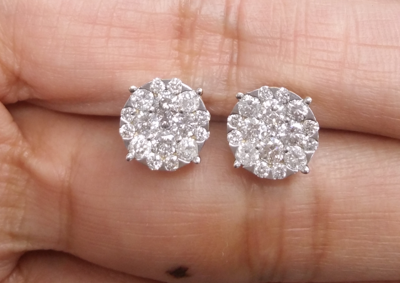 Pre-owned Handmade Deal 14k Gold 1.50ct Round Genuine Diamond Cluster Flower Halo Studs Earring 9mm In White