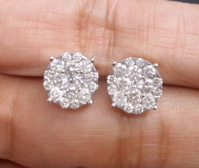 Pre-owned Handmade Deal 14k Gold 1.50ct Round Genuine Diamond Cluster Flower Halo Studs Earring 9mm In White