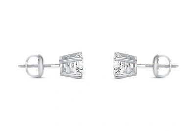 Pre-owned Shine Brite With A Diamond 1.5 Ct Round Lab Created Grown Diamond Earrings 18k White Gold F/vs Basket Screw In White/colorless