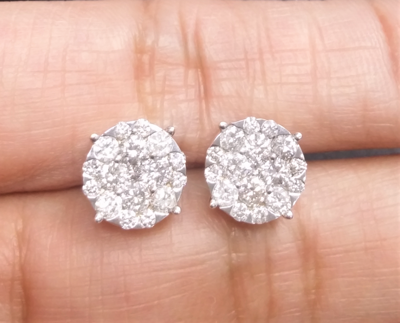 Pre-owned Handmade Deal 14k Gold 1.50ct Round Genuine Diamond Cluster Flower Halo Studs Earring 9mm In White