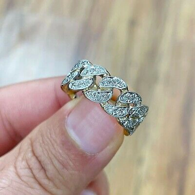 Pre-owned Handmade Men's 14k Solid Yellow Gold Round Cut Natural Diamonds Ring Band Link Chain 1.00 In White