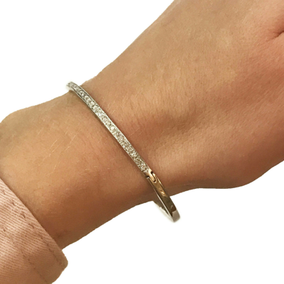 Pre-owned Jewelry By Arsa 0.9 Ctw Natural Diamond (g-h, Vs) Solid 14k White Gold Thin Oval Bangle 6-8"