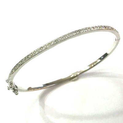 Pre-owned Jewelry By Arsa 0.9 Ctw Natural Diamond (g-h, Vs) Solid 14k White Gold Thin Oval Bangle 6-8"