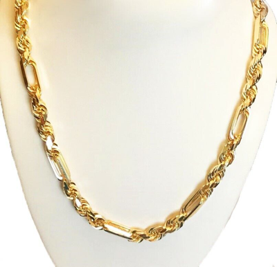 Pre-owned Gd Diamond 136.60 Gm 14k Yellow Solid Gold Men's Figarope Milano Chain Necklace 26" 8.00 Mm