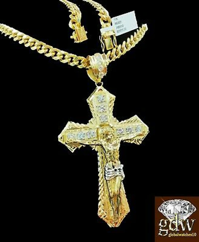 Pre-owned Globalwatches10 Real 10k Yellow Gold Men's Jesus Charm/pendant With 26 Inch Miami Cuban Chain.