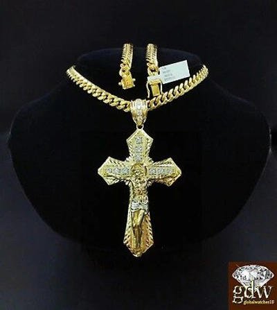 Pre-owned Globalwatches10 Real 10k Yellow Gold Men's Jesus Charm/pendant With 26 Inch Miami Cuban Chain.