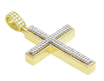 Pre-owned Jewelry Unlimited 10k Two-tone Gold Real Diamond Cross Pendant 2.75" 3 Ct