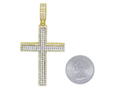 Pre-owned Jewelry Unlimited 10k Two-tone Gold Real Diamond Cross Pendant 2.75" 3 Ct