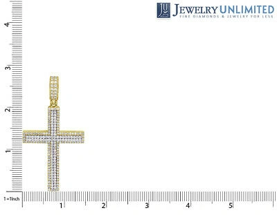 Pre-owned Jewelry Unlimited 10k Two-tone Gold Real Diamond Cross Pendant 2.75" 3 Ct
