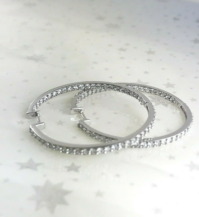 Pre-owned Halojeweler Deal 1.56 Ct Round Natural Diamond Inside Outside Hoop Earrings Solid 18k Gold In White