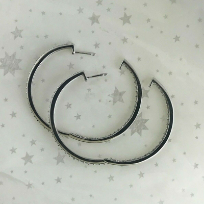 Pre-owned Halojeweler Deal 1.56 Ct Round Natural Diamond Inside Outside Hoop Earrings Solid 18k Gold In White