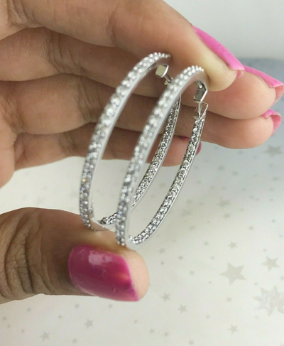 Pre-owned Halojeweler Deal 1.56 Ct Round Natural Diamond Inside Outside Hoop Earrings Solid 18k Gold In White