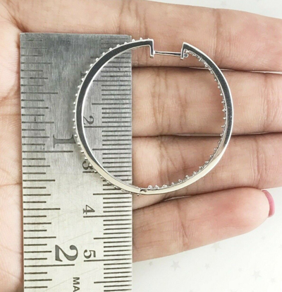 Pre-owned Halojeweler Deal 1.56 Ct Round Natural Diamond Inside Outside Hoop Earrings Solid 18k Gold In White