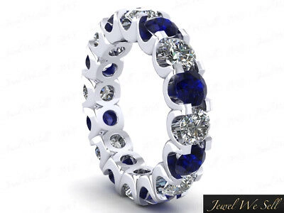 Pre-owned Jewelwesell 4.20ct Round Sapphire Diamond Shared U-prong Eternity Band Ring Platinum Si1 In G