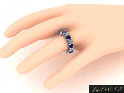 Pre-owned Jewelwesell 4.20ct Round Sapphire Diamond Shared U-prong Eternity Band Ring Platinum Si1 In G