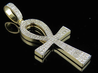 Pre-owned Jewelry Unlimited 10k Yellow Gold Solid Egyptian Ankh Cross Genuine Diamond Charm Pendant 1.40ct In G-h