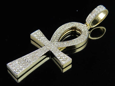 Pre-owned Jewelry Unlimited 10k Yellow Gold Solid Egyptian Ankh Cross Genuine Diamond Charm Pendant 1.40ct In G-h