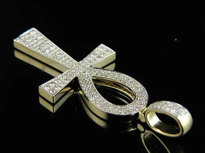 Pre-owned Jewelry Unlimited 10k Yellow Gold Solid Egyptian Ankh Cross Genuine Diamond Charm Pendant 1.40ct In G-h
