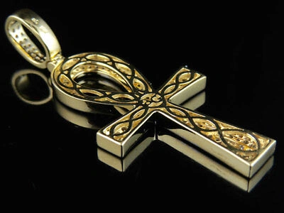 Pre-owned Jewelry Unlimited 10k Yellow Gold Solid Egyptian Ankh Cross Genuine Diamond Charm Pendant 1.40ct In G-h