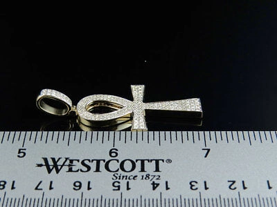 Pre-owned Jewelry Unlimited 10k Yellow Gold Solid Egyptian Ankh Cross Genuine Diamond Charm Pendant 1.40ct In G-h