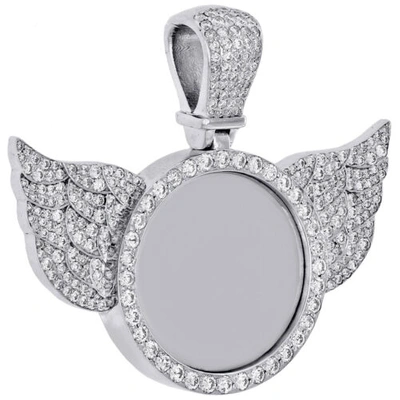Pre-owned Jfl Diamonds & Timepieces 10k White Gold Diamond Angel Memory Photo Frame Medallion Pendant Charm 2.96 Ct.