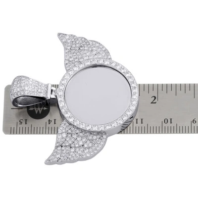 Pre-owned Jfl Diamonds & Timepieces 10k White Gold Diamond Angel Memory Photo Frame Medallion Pendant Charm 2.96 Ct.