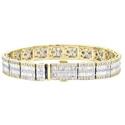 Pre-owned Jfl Diamonds & Timepieces 10k Yellow Gold Round & Baguette Diamond 10mm Fancy Statement Bracelet 9.50 Ct. In White
