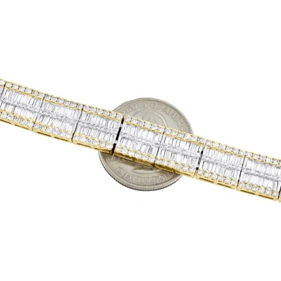 Pre-owned Jfl Diamonds & Timepieces 10k Yellow Gold Round & Baguette Diamond 10mm Fancy Statement Bracelet 9.50 Ct. In White