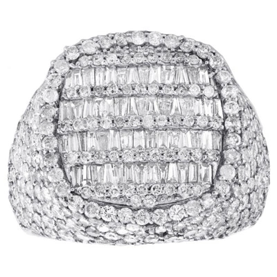 Pre-owned Jfl Diamonds & Timepieces 10k Yellow Gold Round & Baguette Diamond 19mm Domed Cluster Pinky Ring 5.59 Ct. In White