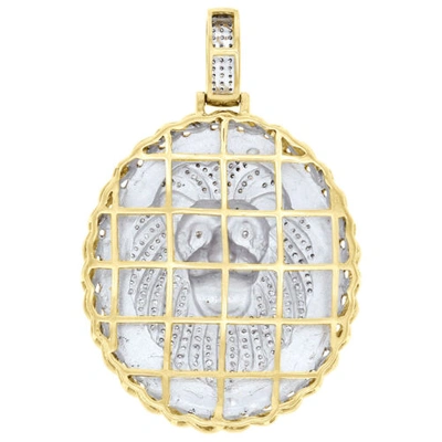 Pre-owned Jfl Diamonds & Timepieces 10k Yellow Gold Diamond Lion Head Oval Rope Frame Border Pendant 2.1" Charm 1 Ct In White
