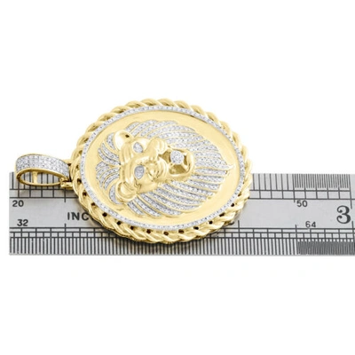 Pre-owned Jfl Diamonds & Timepieces 10k Yellow Gold Diamond Lion Head Oval Rope Frame Border Pendant 2.1" Charm 1 Ct In White
