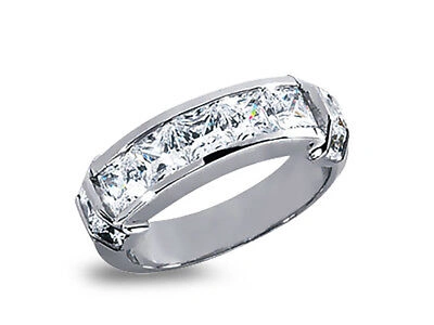 Pre-owned Jewelwesell Natural 2.15ct Diamond Wedding Band Ring 18k White Gold Princess I Si2 Channel