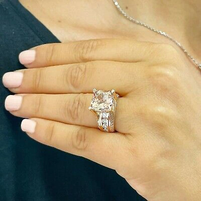 Pre-owned Halo 14k Solid Rose Gold Cushion Peach Morganite And Natural Round Diamond Ring 6.50 In Pink