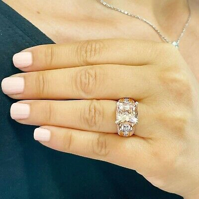 Pre-owned Halo 14k Solid Rose Gold Cushion Peach Morganite And Natural Round Diamond Ring 6.50 In Pink