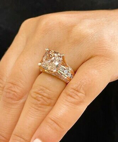 Pre-owned Halo 14k Solid Rose Gold Cushion Peach Morganite And Natural Round Diamond Ring 6.50 In Pink