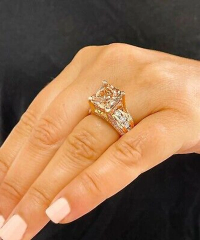 Pre-owned Halo 14k Solid Rose Gold Cushion Peach Morganite And Natural Round Diamond Ring 6.50 In Pink